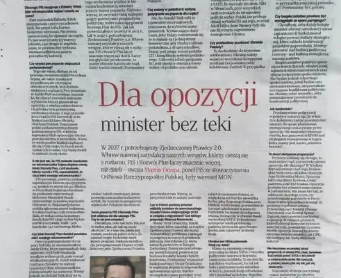 Marcin Ociepa w „Rzeczpospolitej”: opozycja powinna mieć swojego ministra bez teki w każdym rządzie