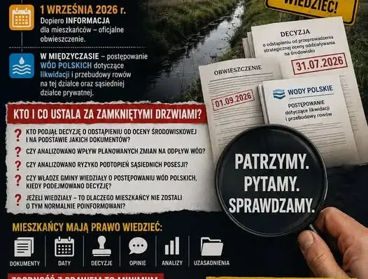 Mieszkańcy gminy Kamiennik żądają ujawnienia dokumentów w sprawie decyzji środowiskowej i rowów w Zurzycach