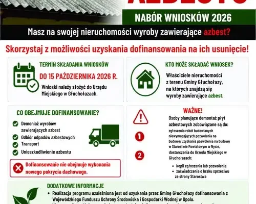 Głuchołazy: dofinansowanie na usuwanie azbestu – nabór wniosków do 15 października