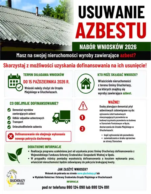 Głuchołazy: dofinansowanie na usuwanie azbestu – nabór wniosków do 15 października