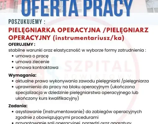 Szpital Powiatowy w Nysie szuka pielęgniarki operacyjnej