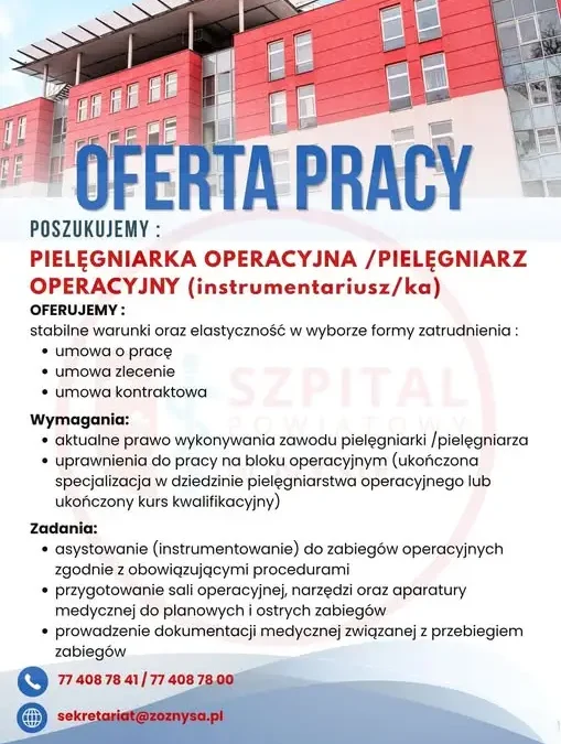 Szpital Powiatowy w Nysie szuka pielęgniarki operacyjnej