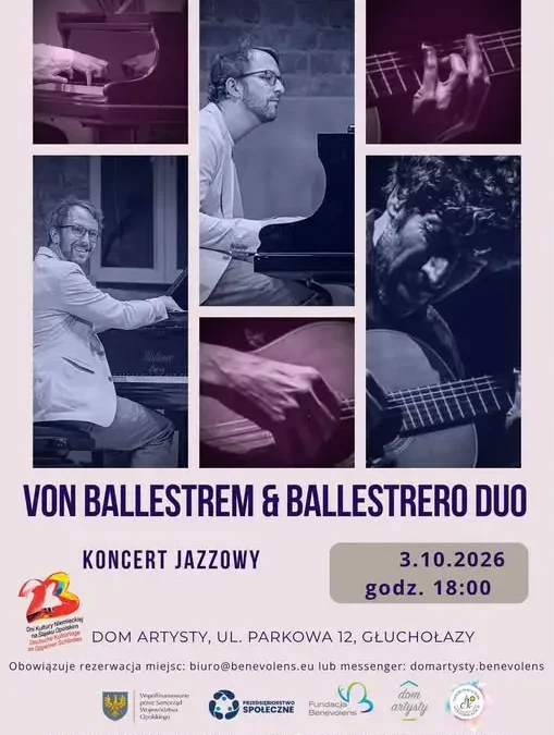 Koncert jazzowy Von Ballestrem & Ballestreo Duo już jutro w Głuchołazach