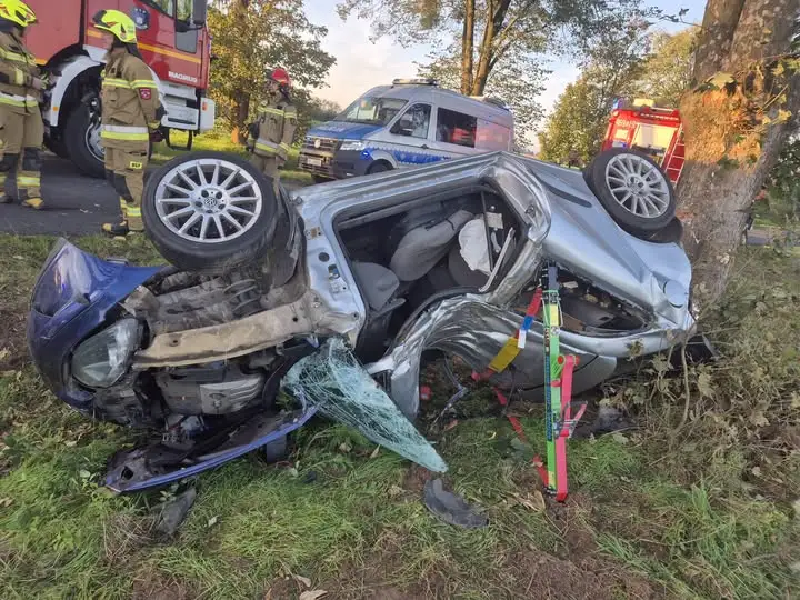 Śmiertelny wypadek na DW 407. Auto uderzyło w drzewo, kierowca nie przeżył