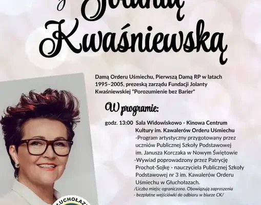 Jolanta Kwaśniewska odsłoni tabliczkę Damy Orderu Uśmiechu w Głuchołazach