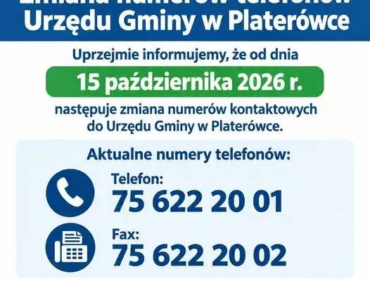 Urząd Gminy w Platerówce zmienia numery telefonów i faksu