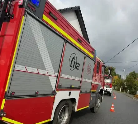 Pożar pieca na pelet w Szadurczycach. Strażacy z Lambinowic zabezpieczali lądowisko LPR