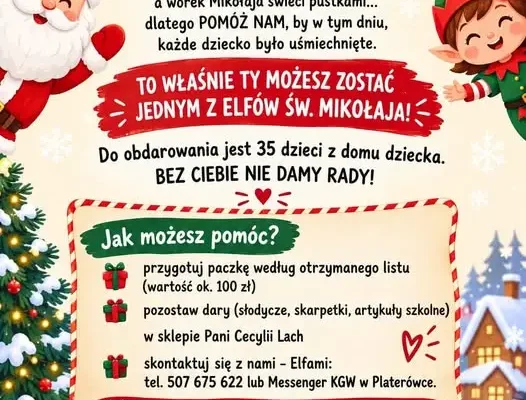 KGW i OSP Platerówka organizują zbiórkę prezentów dla 35 dzieci z domu dziecka