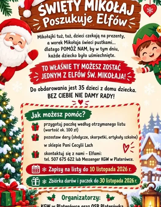 KGW i OSP Platerówka organizują zbiórkę prezentów dla 35 dzieci z domu dziecka