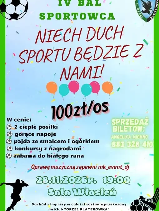 IV Bal Sportowca we Włosieniu – zaproszenie na 28 listopada 2026