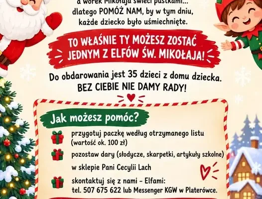 Zostań Elfim Mikołajem – OSP Platerówka zbiera paczki dla dzieci z domu dziecka