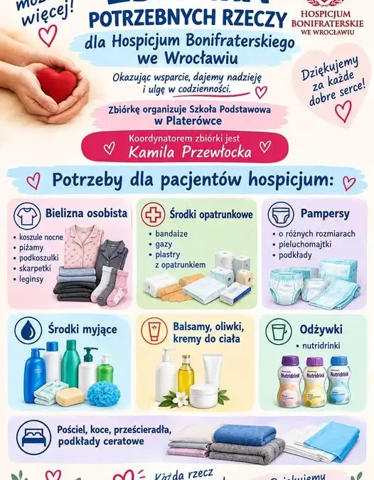 Społeczność szkolna z Platerówki organizuje zbiórkę dla Hospicjum Bonifraterskiego