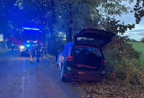 Regulice: samochód osobowy uderzył w drzewo – akcja służb ratunkowych