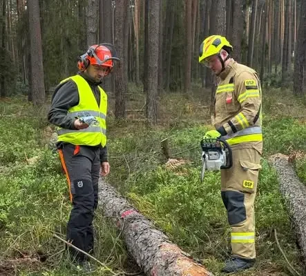 Strażak z OSP szkolił się z usuwania powalonych drzew i pracy pilarką